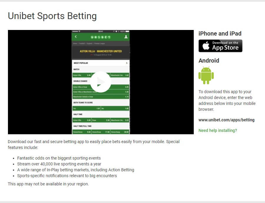 Available sport mobile application